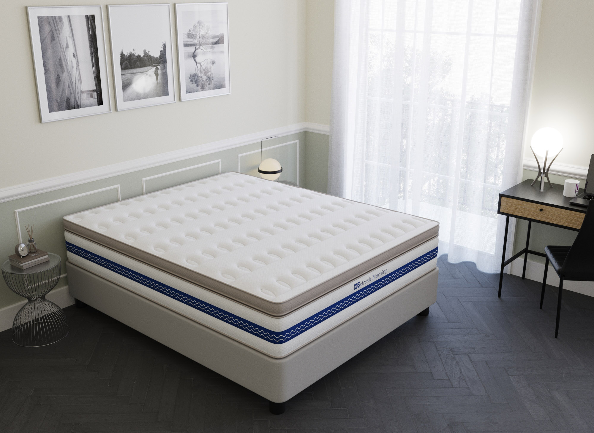 Matelas hybride REFRESH 140 x 190 cm ressorts ensachés et mémoire de forme épaisseur 32 cm