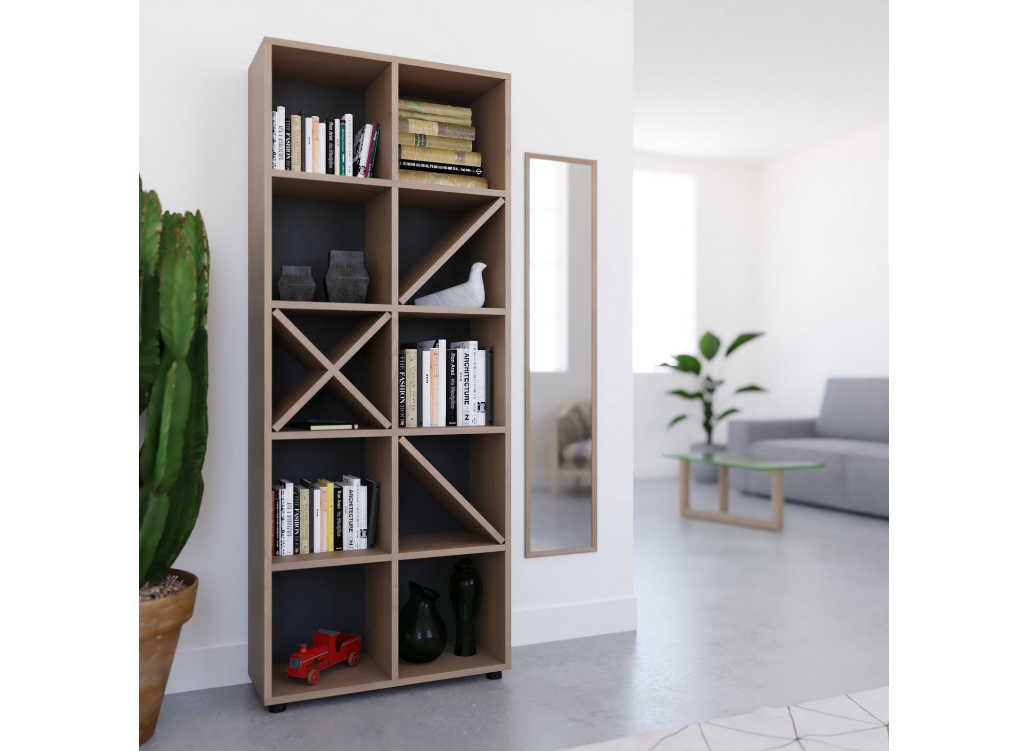 Bibliothèque design couleur chêne 188 cm FAUSTINE