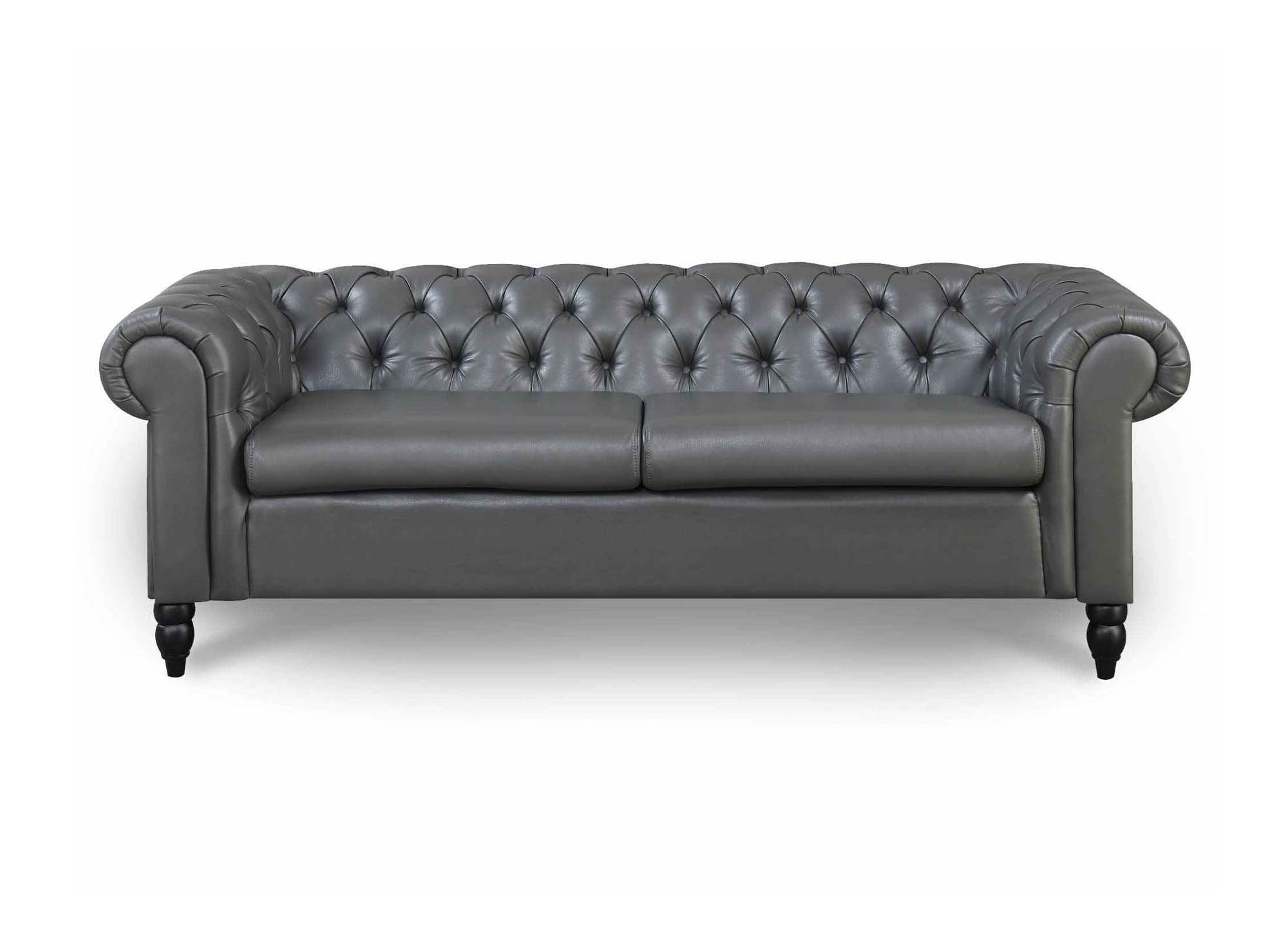 Canapé Chesterfield 3 places en simili cuir gris WINSTON