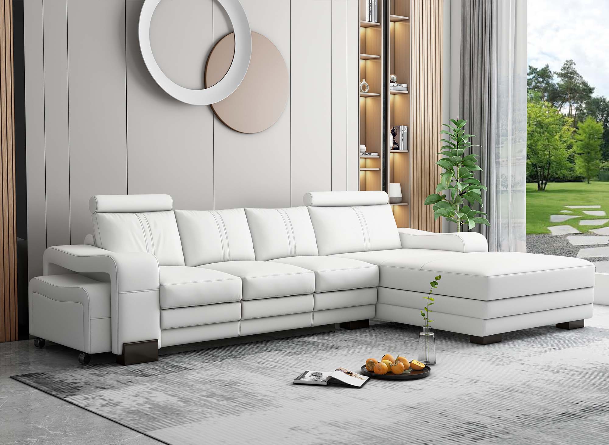 Canapé d'angle droit méridienne blanc design en cuir HAVANE