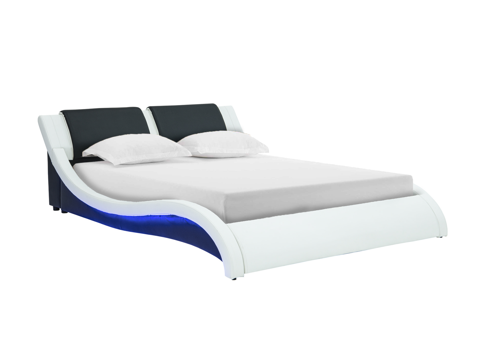 Lit en simili cuir noir et blanc avec LED 140x190 cm ZEDA