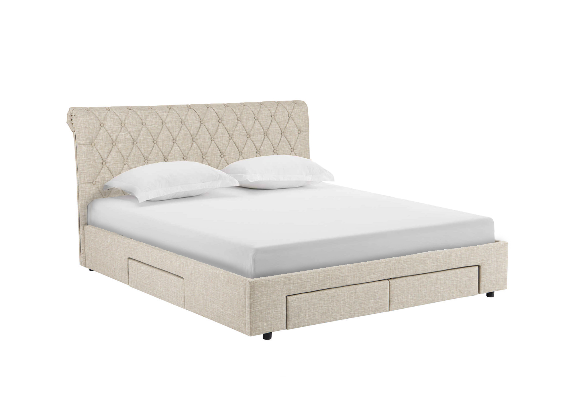 Lit avec tête de lit rangements et tiroirs - 140 x 190 cm - Coloris :  Naturel et blanc + Sommier + Matelas - LEANDRE