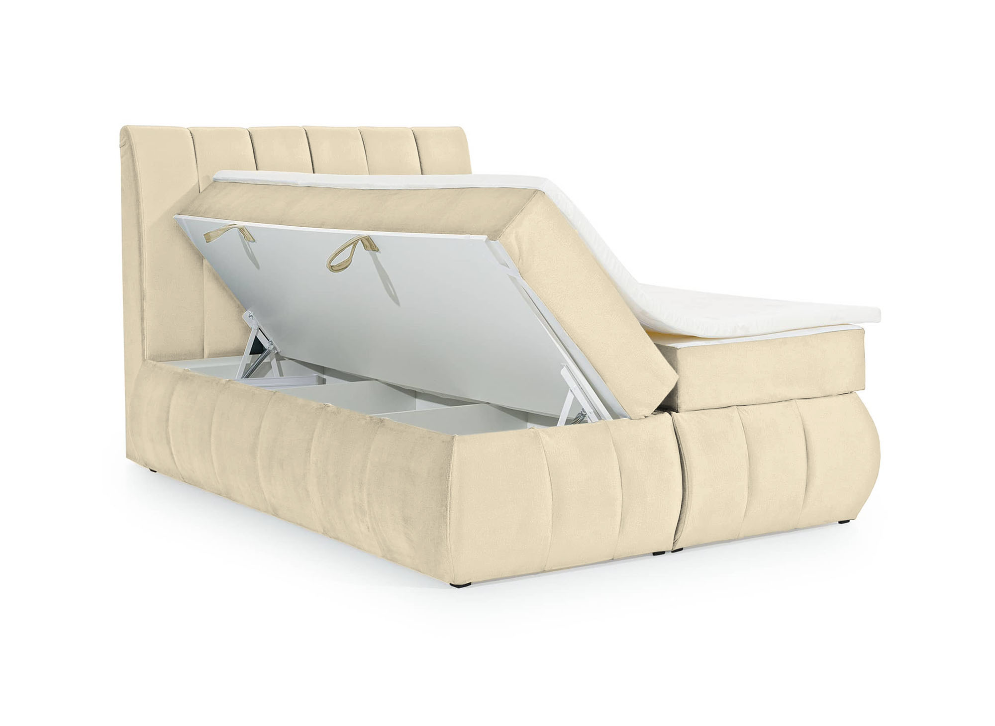 Lit boxspring 160x200 avec coffre de rangement en velours beige VALERIA