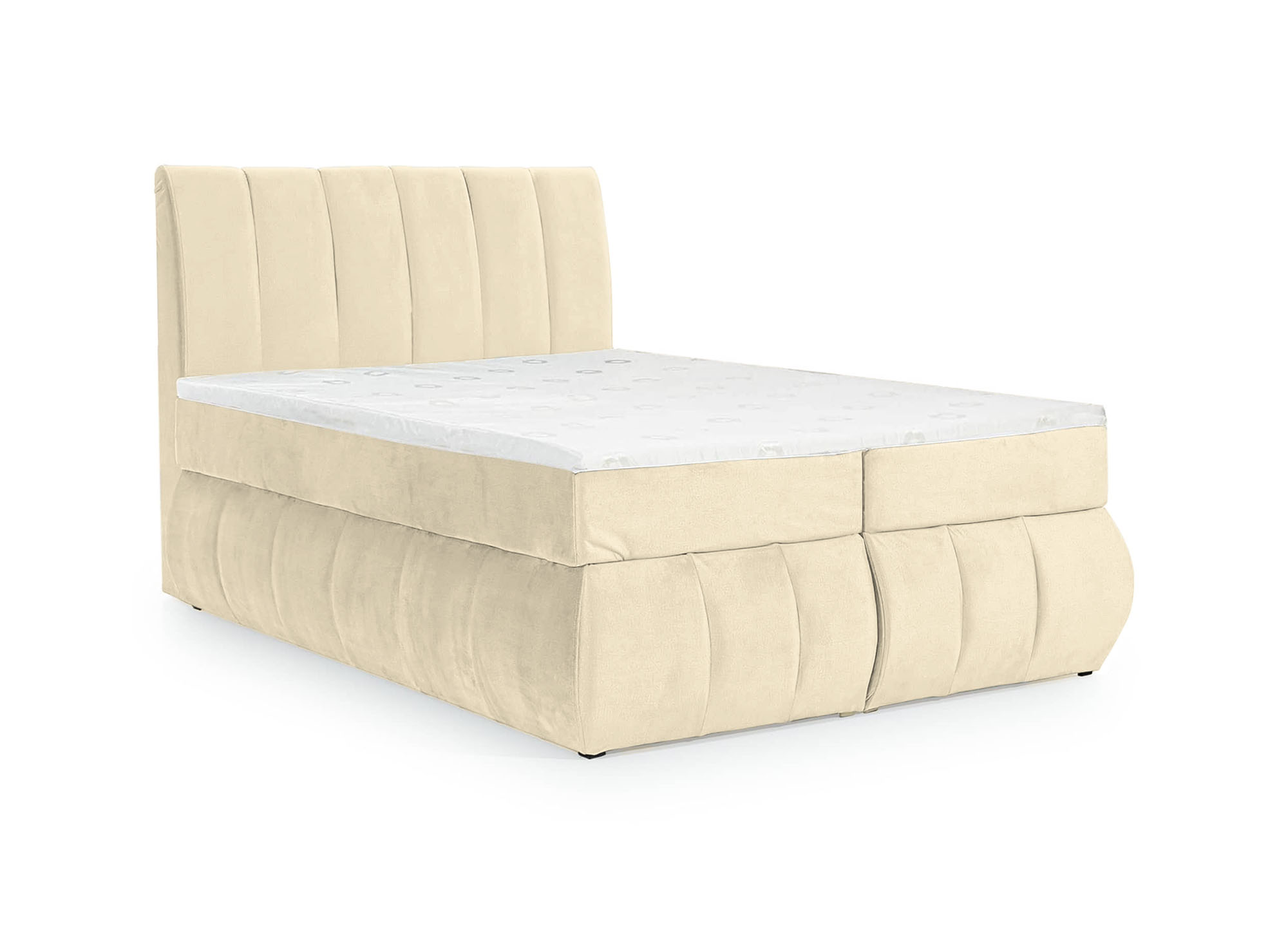 Lit boxspring 160x200 avec coffre de rangement en velours beige VALERIA