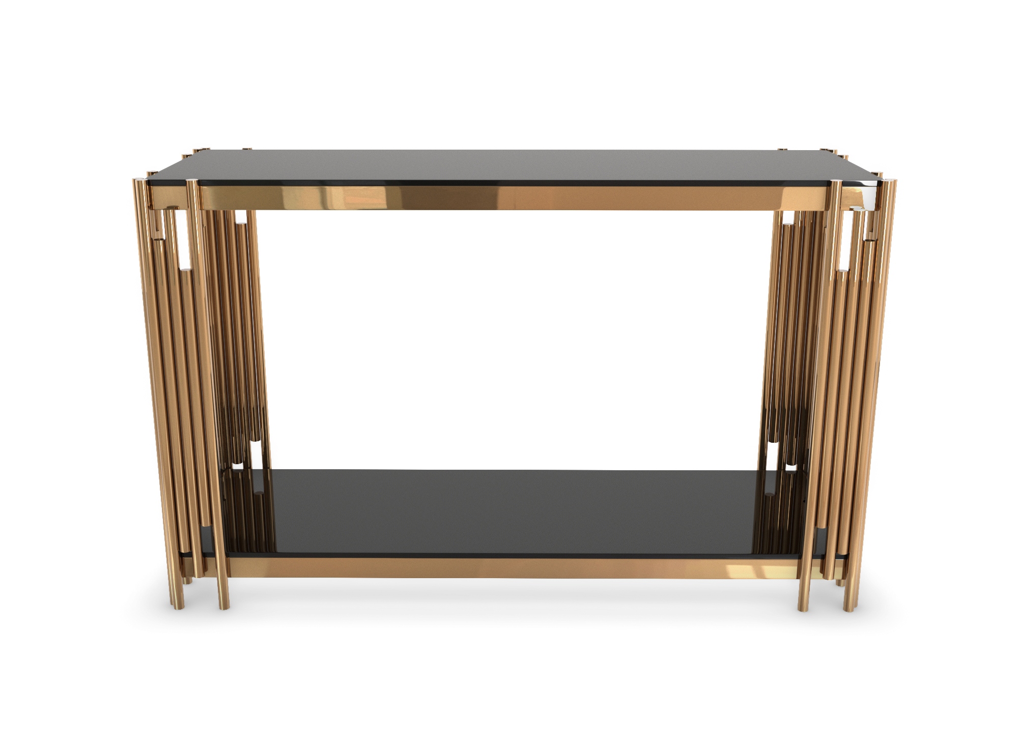 Console design en verre noir et métal cuivre ORIANA