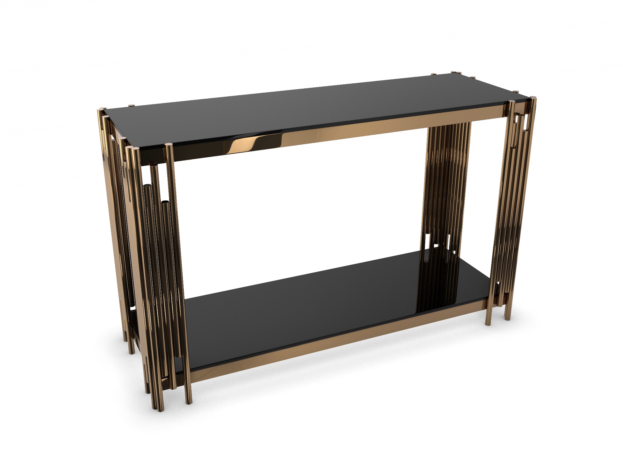 Console design en verre noir et métal cuivre ORIANA