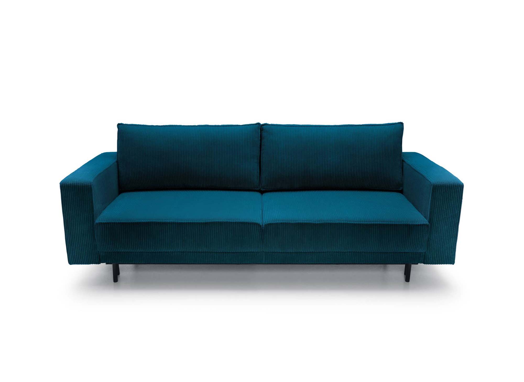 Canapé convertible avec coffre de rangement en velours cotelé bleu canard MONIA