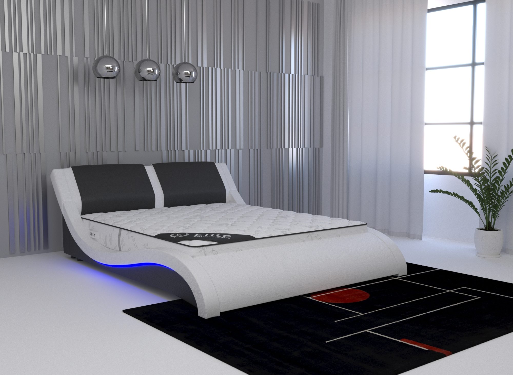 Lit en simili cuir noir et blanc avec LED 180x200 cm ZEDA