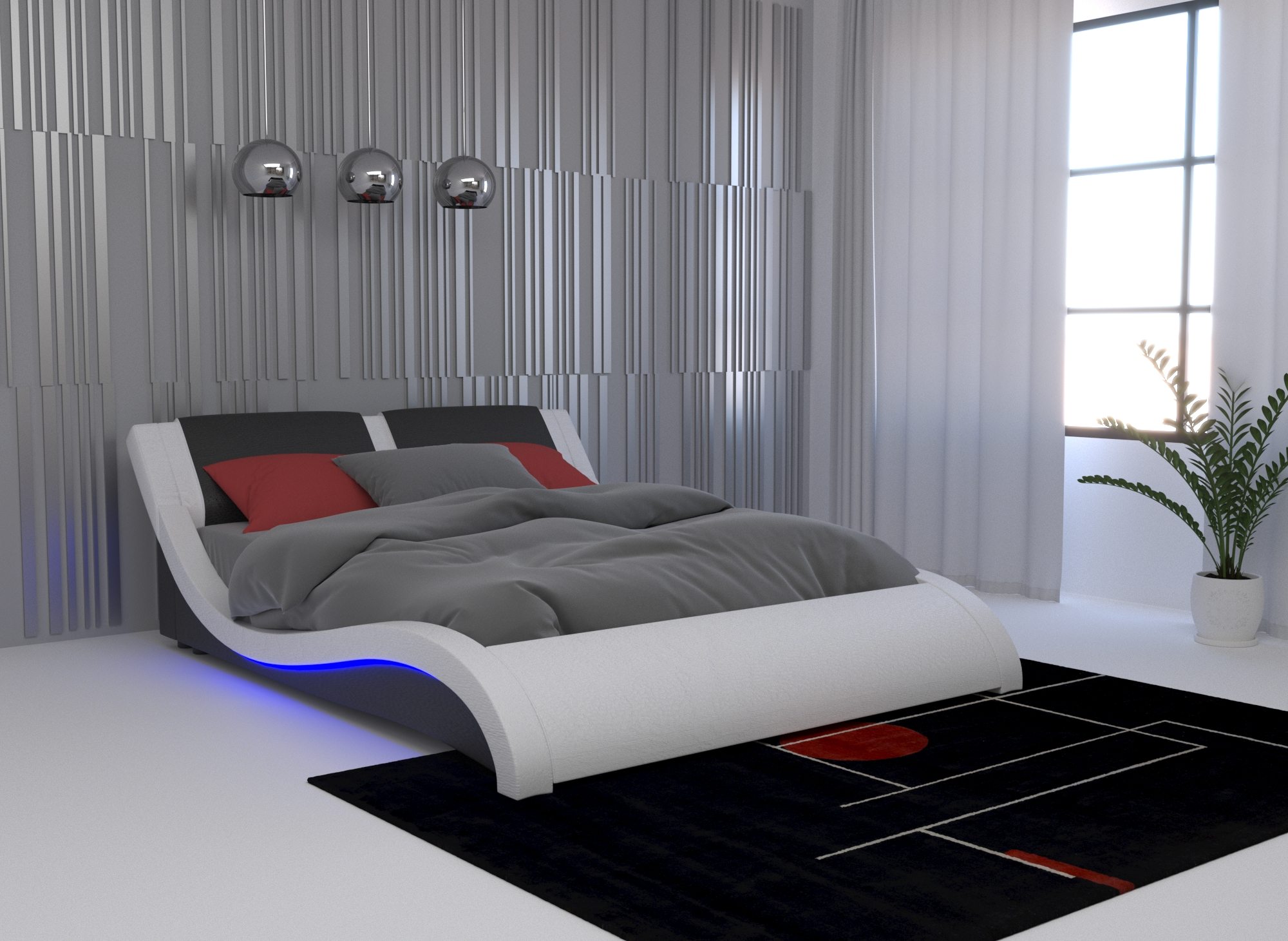 Lit en simili cuir noir et blanc avec LED 180x200 cm ZEDA