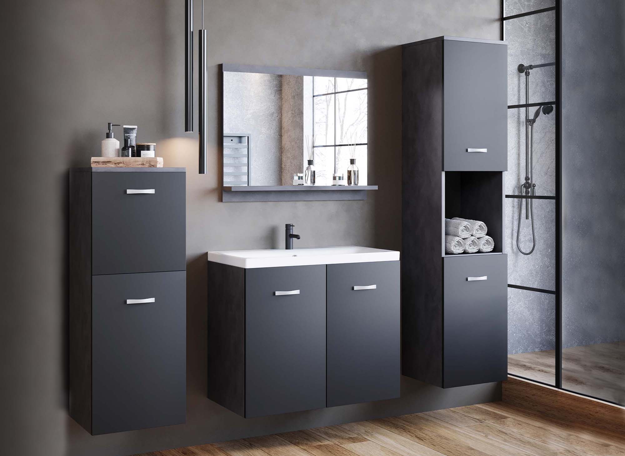 Ensemble meubles salle de bain design suspendu - Gris anthracite et noir  ALBY