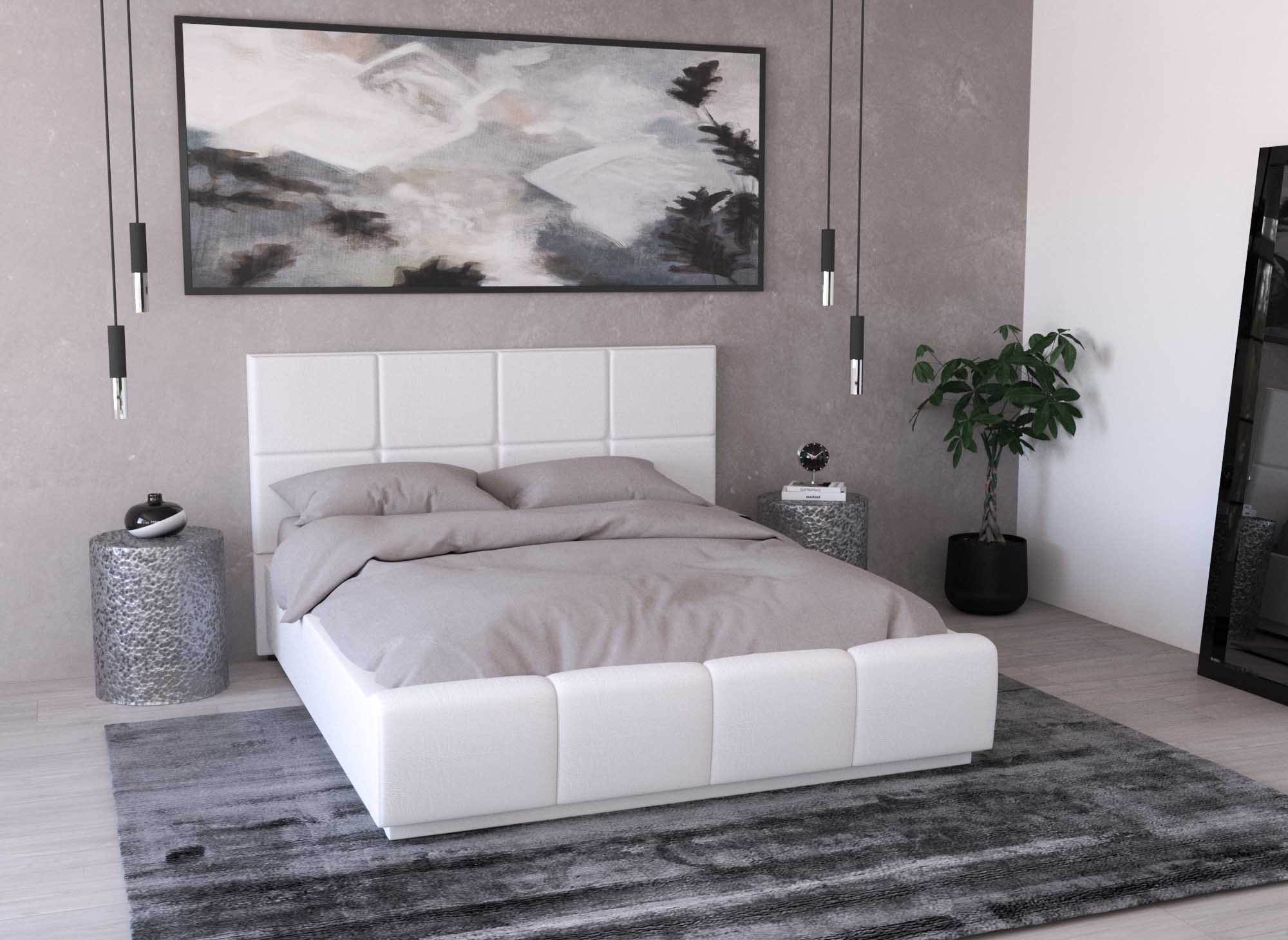 Lit coffre en simili cuir blanc avec LED 140x190 cm DIVINE