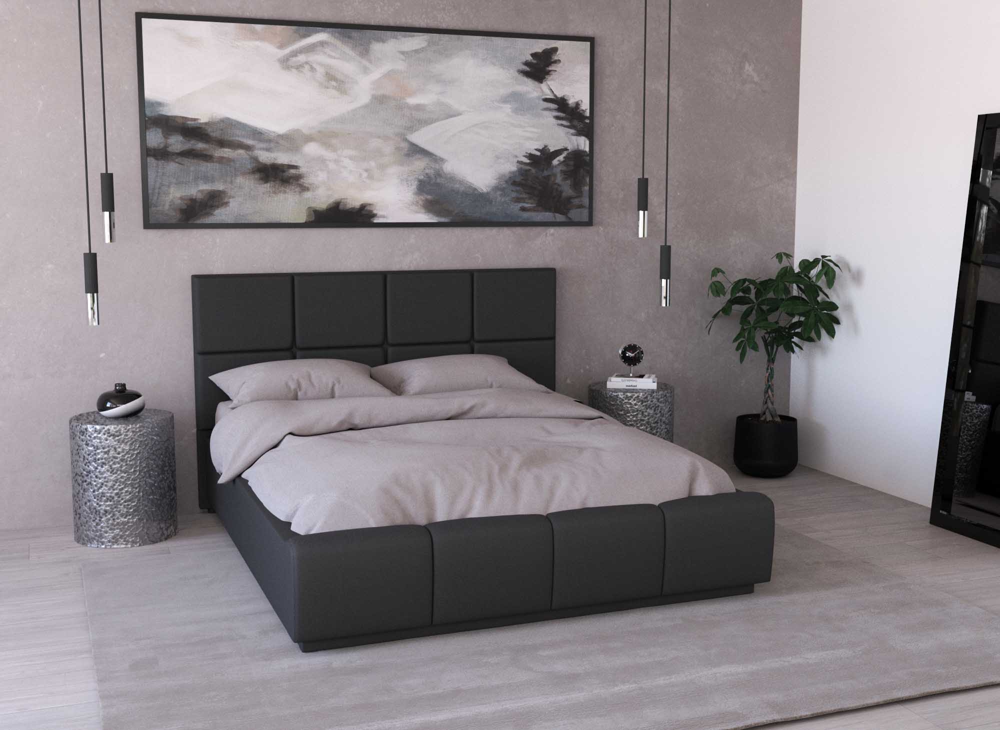 Lit coffre en simili cuir noir avec LED 160x200 cm DIVINE