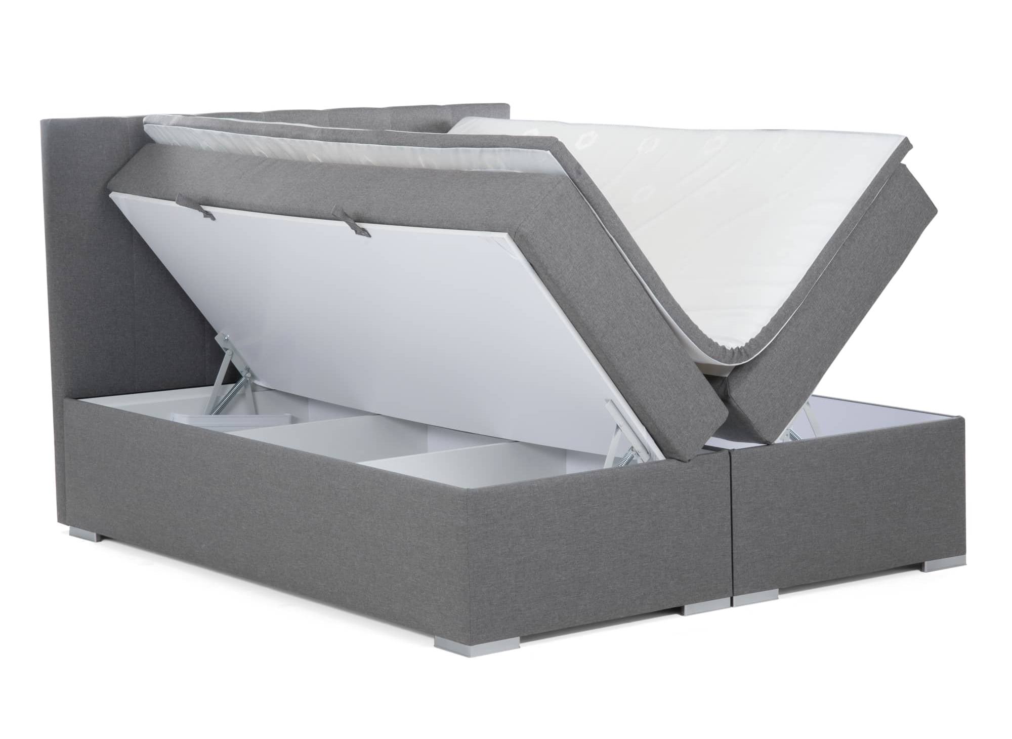 Lit boxspring 180x200 avec coffre de rangement en tissu gris - AKADIA