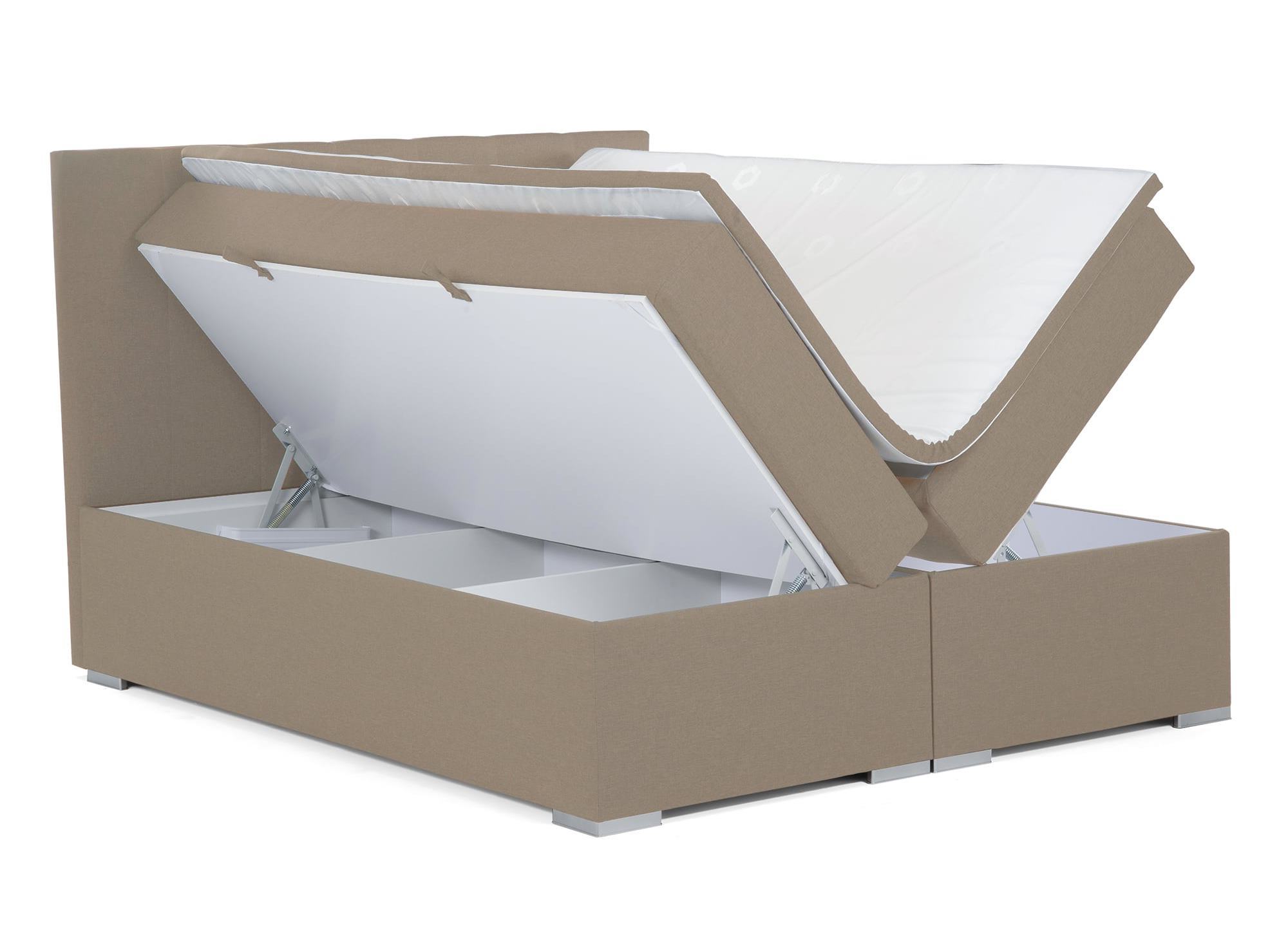 Lit boxspring 180x200 avec coffre de rangement en tissu beige moka - AKADIA
