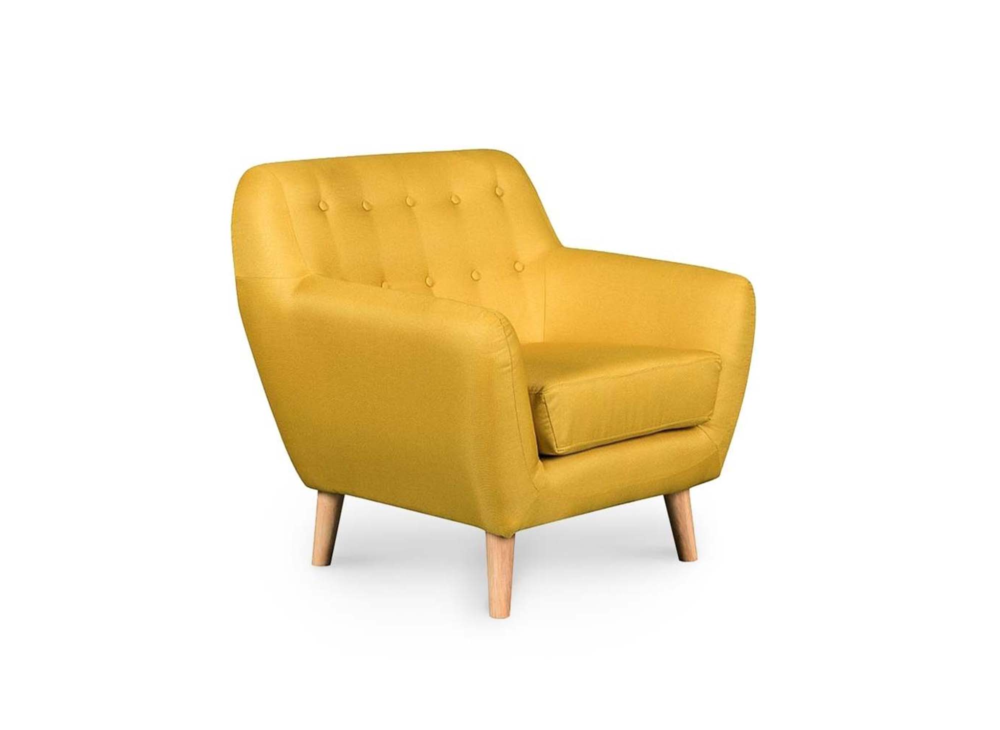 Fauteuil capitonné scandinave en tissu jaune VIKY