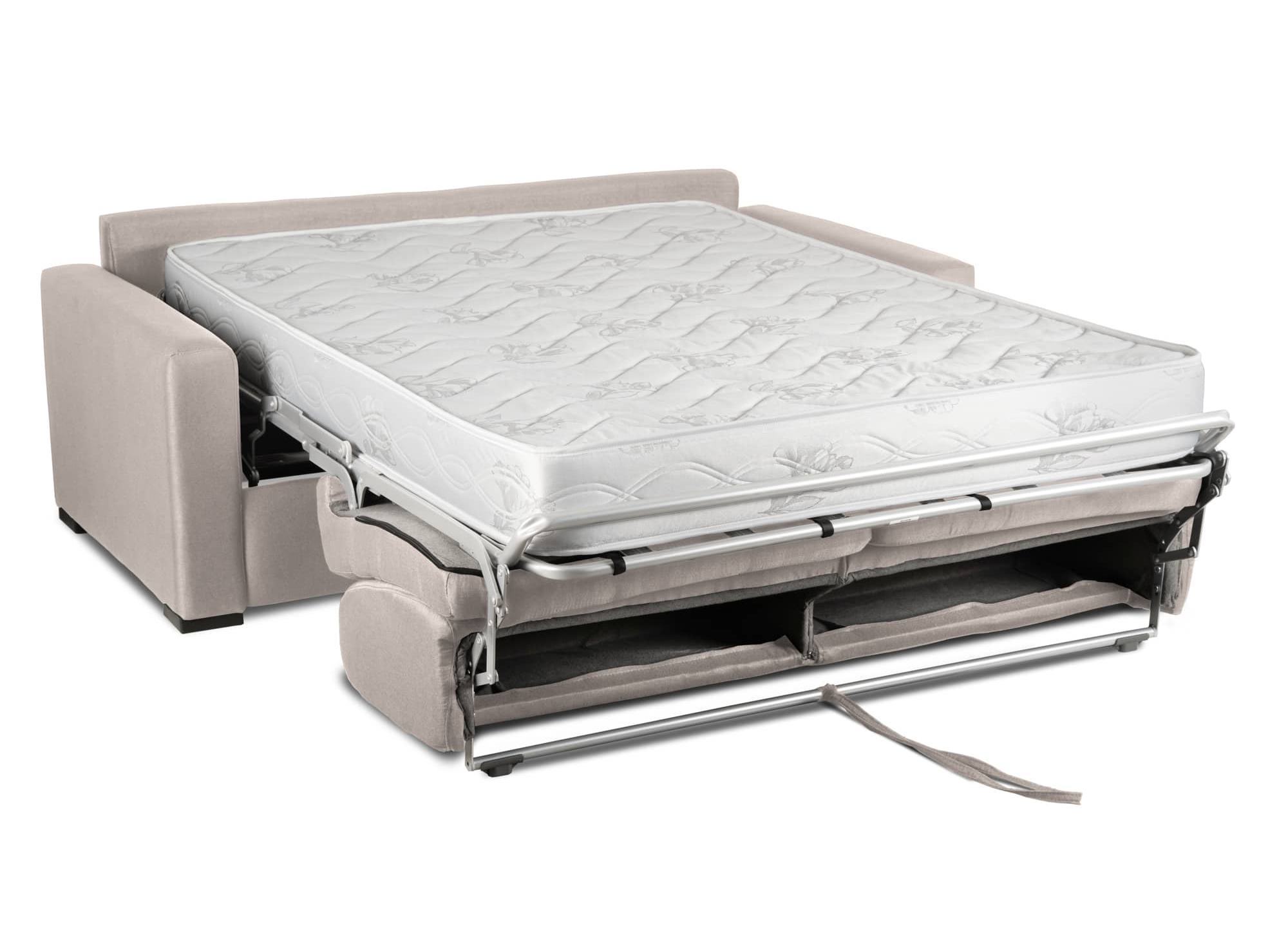 Canapé convertible 3 places LOUNA LUXE en tissu beige ouverture express matelas 18 cm