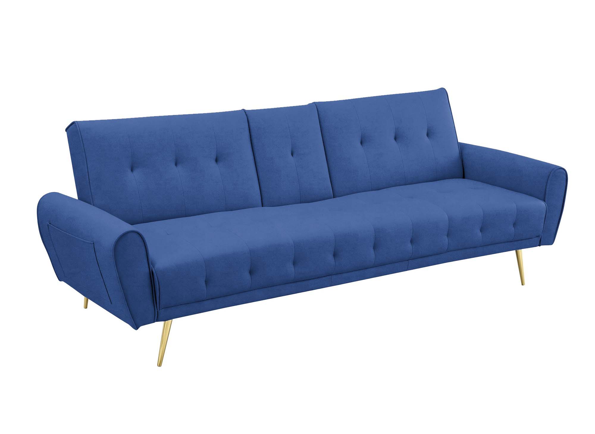 Canapé clic clac en velours bleu foncé avec tablette centrale porte-gobelet LIMA