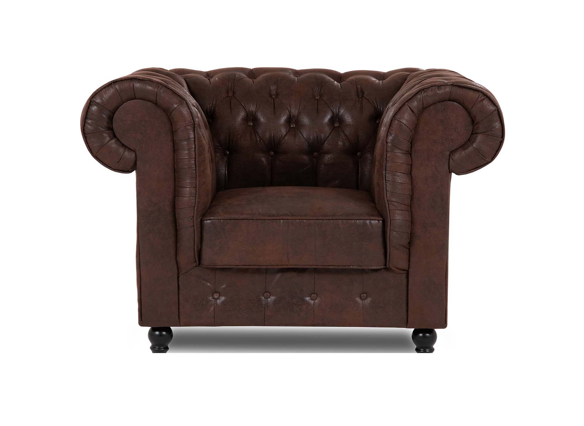 Fauteuil chesterfield en tissu microfibre vintage marron  - WILSTON
