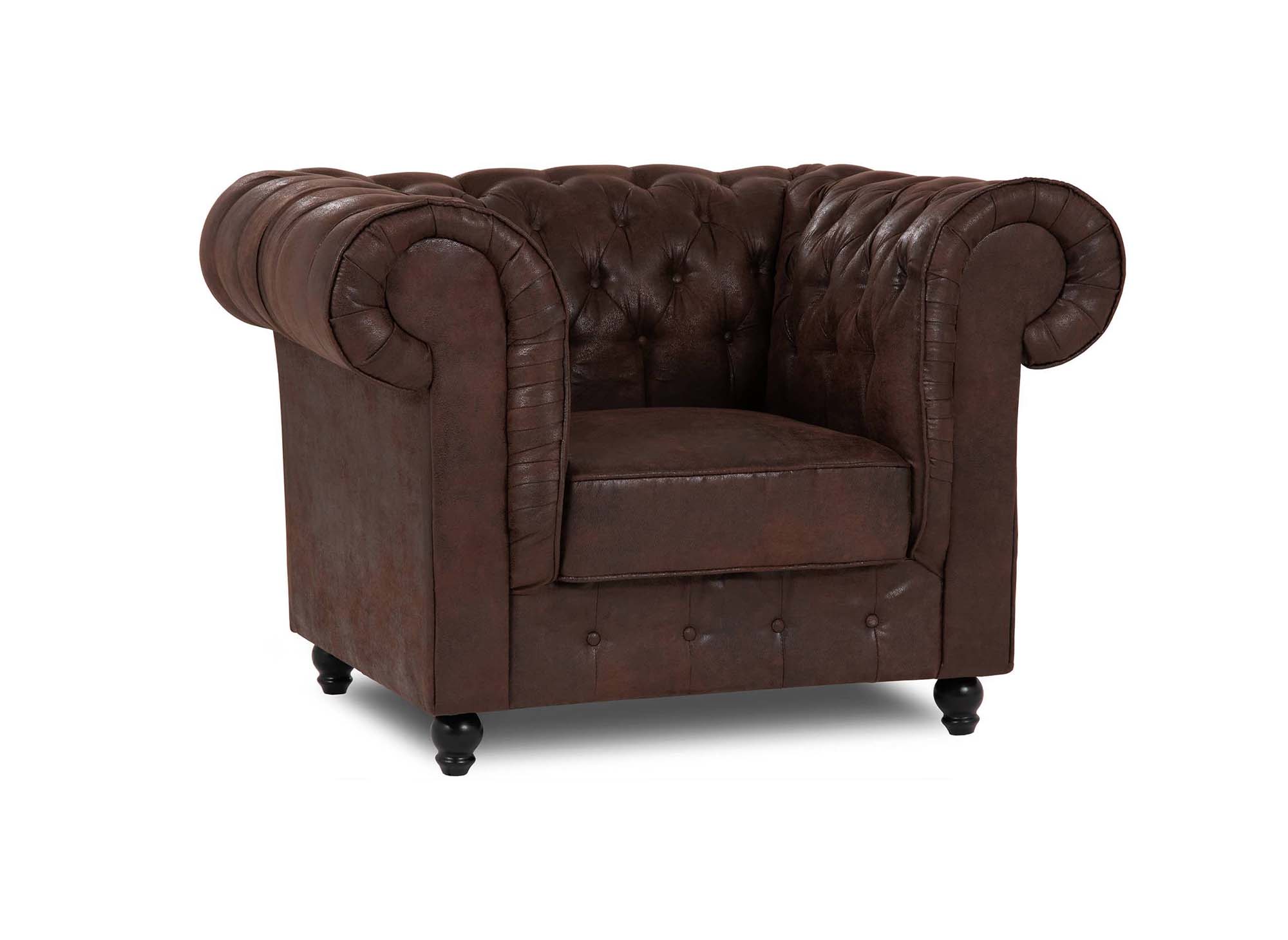 Fauteuil chesterfield en tissu microfibre vintage marron  - WILSTON
