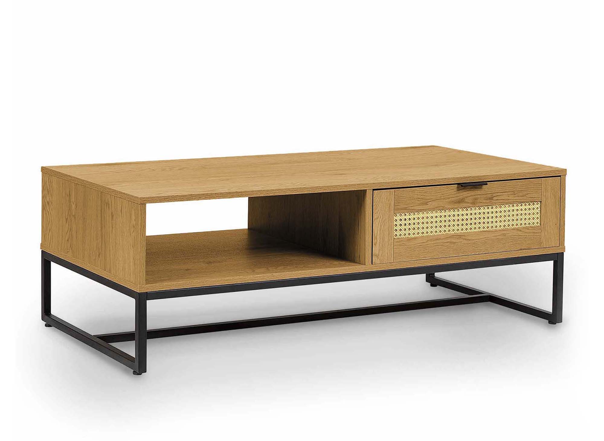 Table basse scandinave avec rangements en bois métal et cannage TULLIO