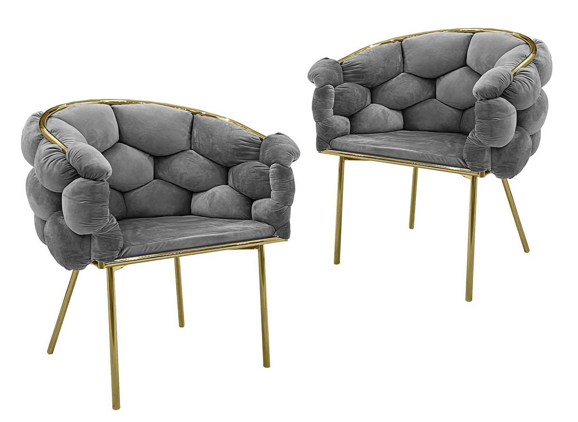 Lot de 2 chaises en velours gris pieds en métal doré CHARLOTTE