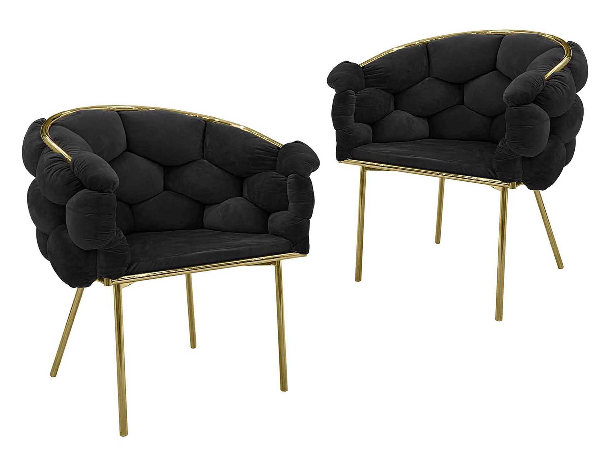 Lot de 2 chaises en velours noir pieds en métal doré CHARLOTTE