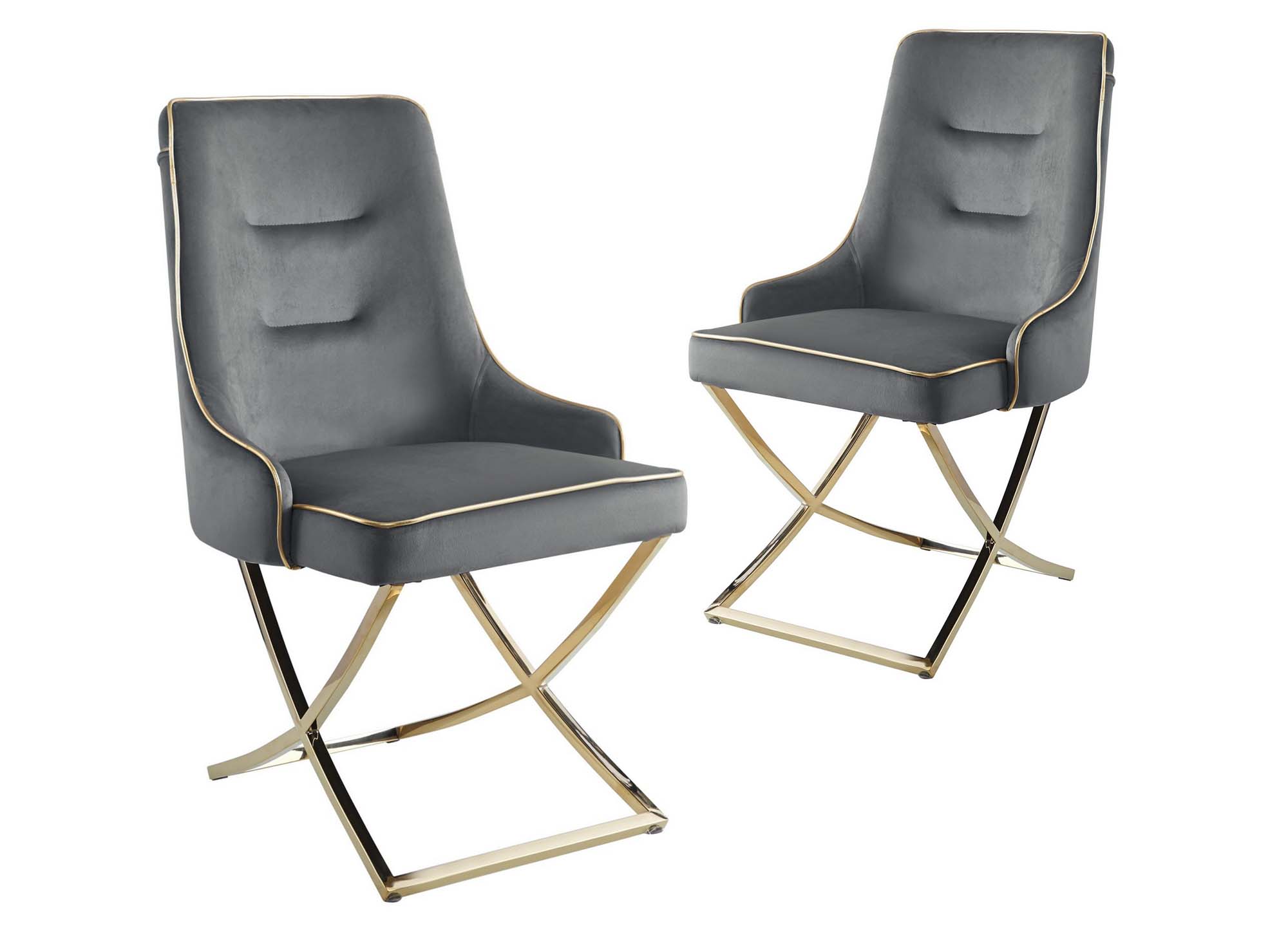 Lot de 2 chaises en velours gris pieds en métal doré LEXA