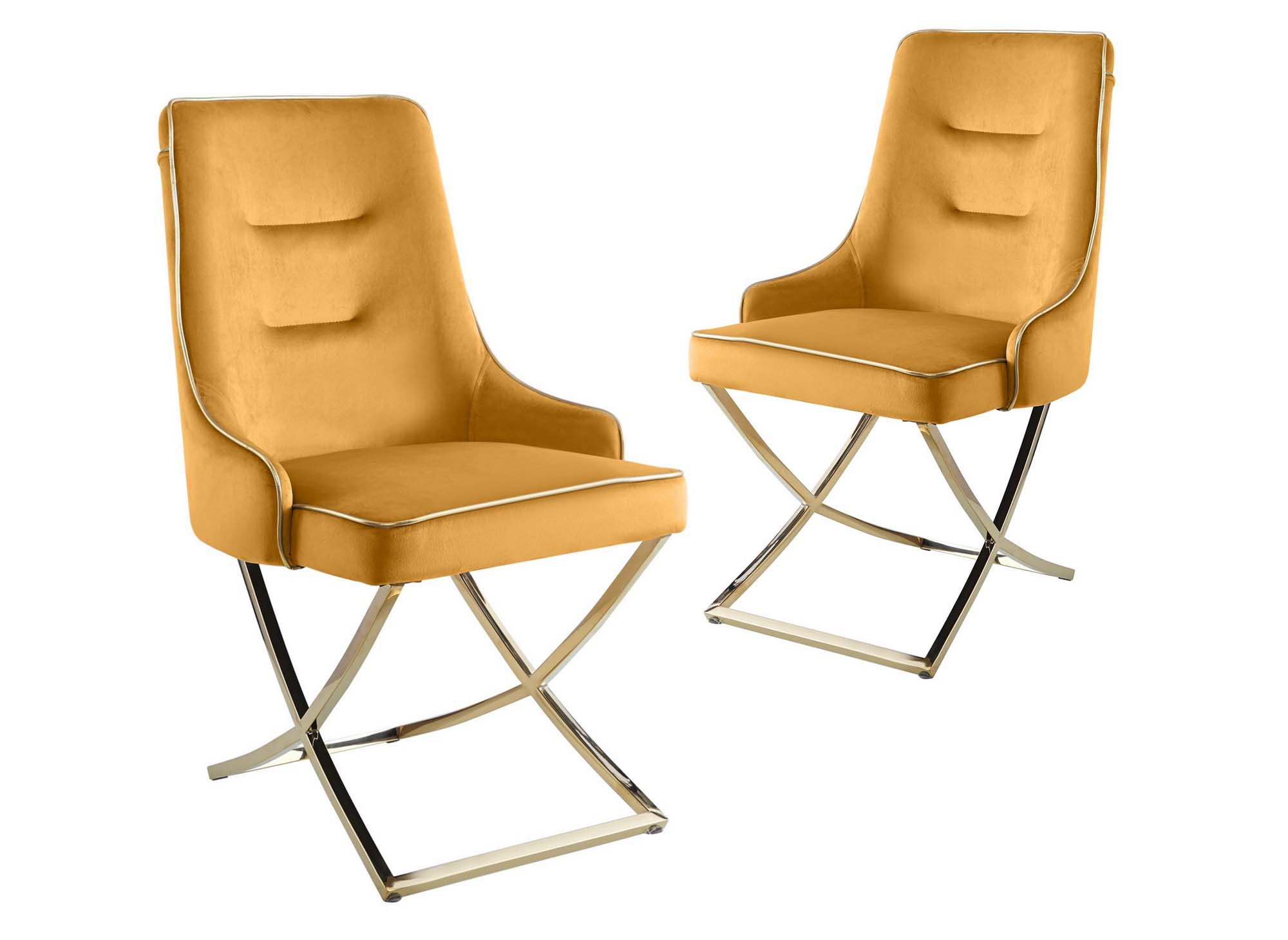Lot de 2 chaises en velours moutarde pieds en métal doré LEXA