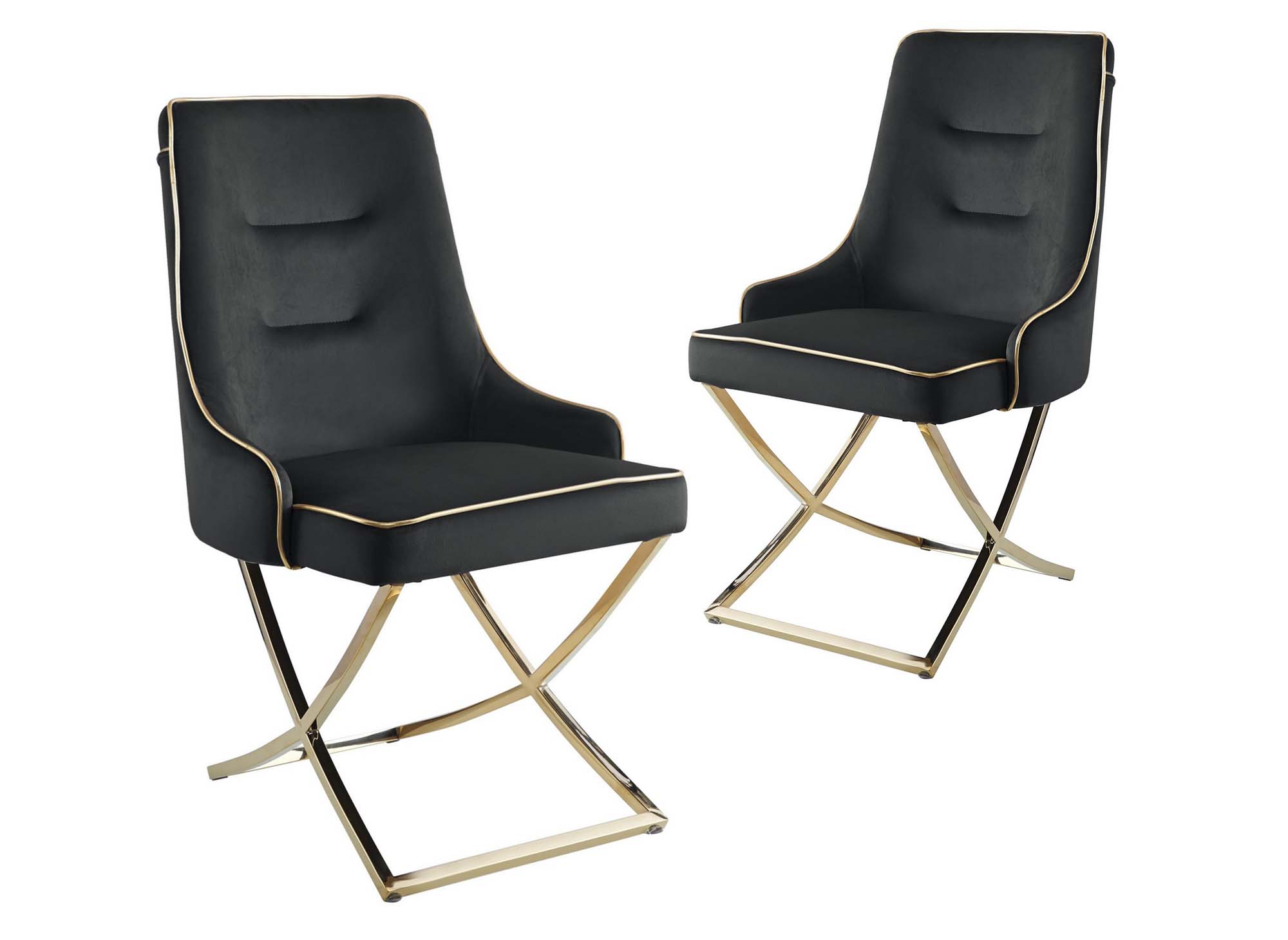 Lot de 2 chaises en velours noir pieds en métal doré LEXA