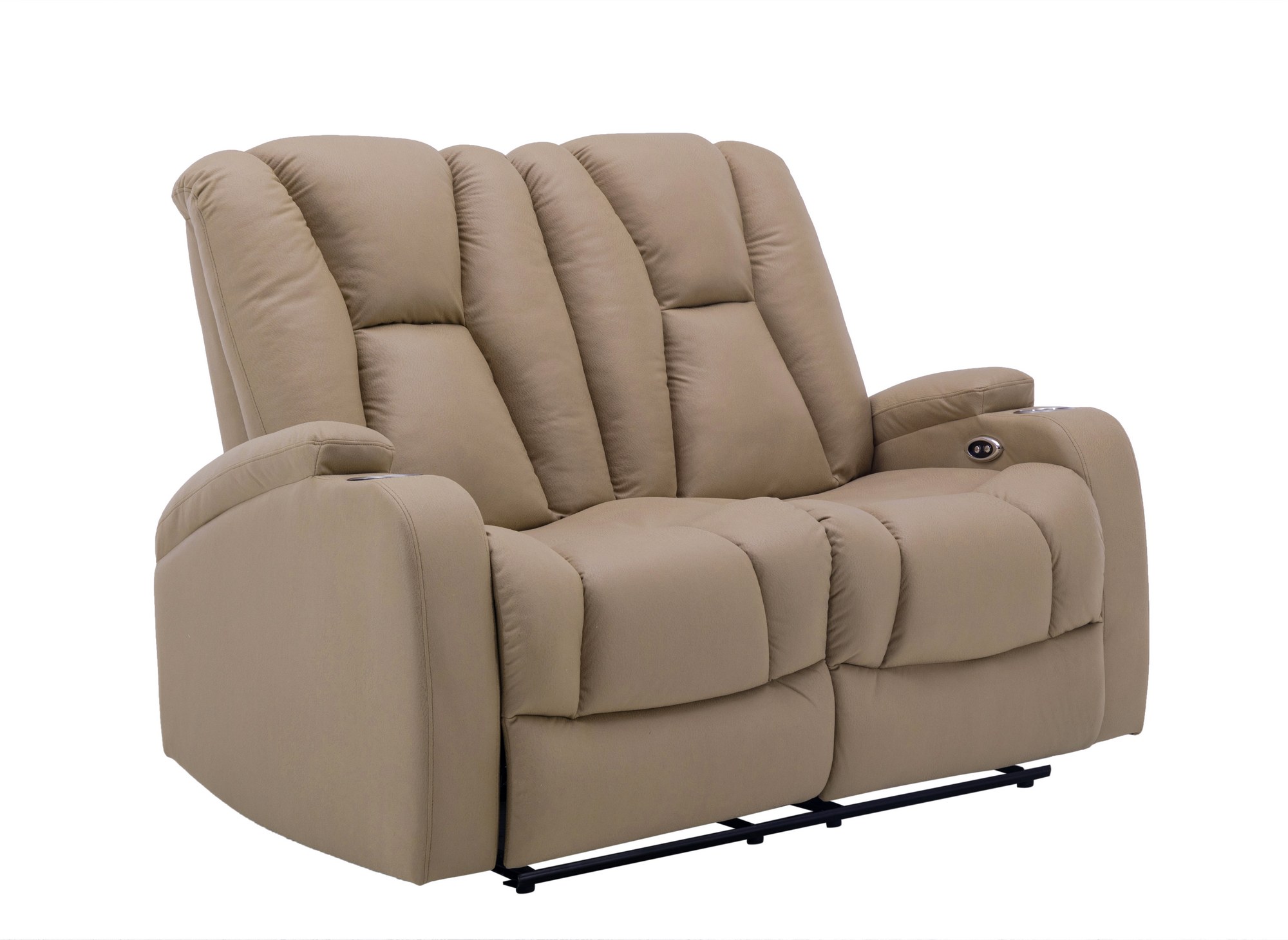 Canapé 2 places relax électrique en tissu microfibre beige EL CLARENCE