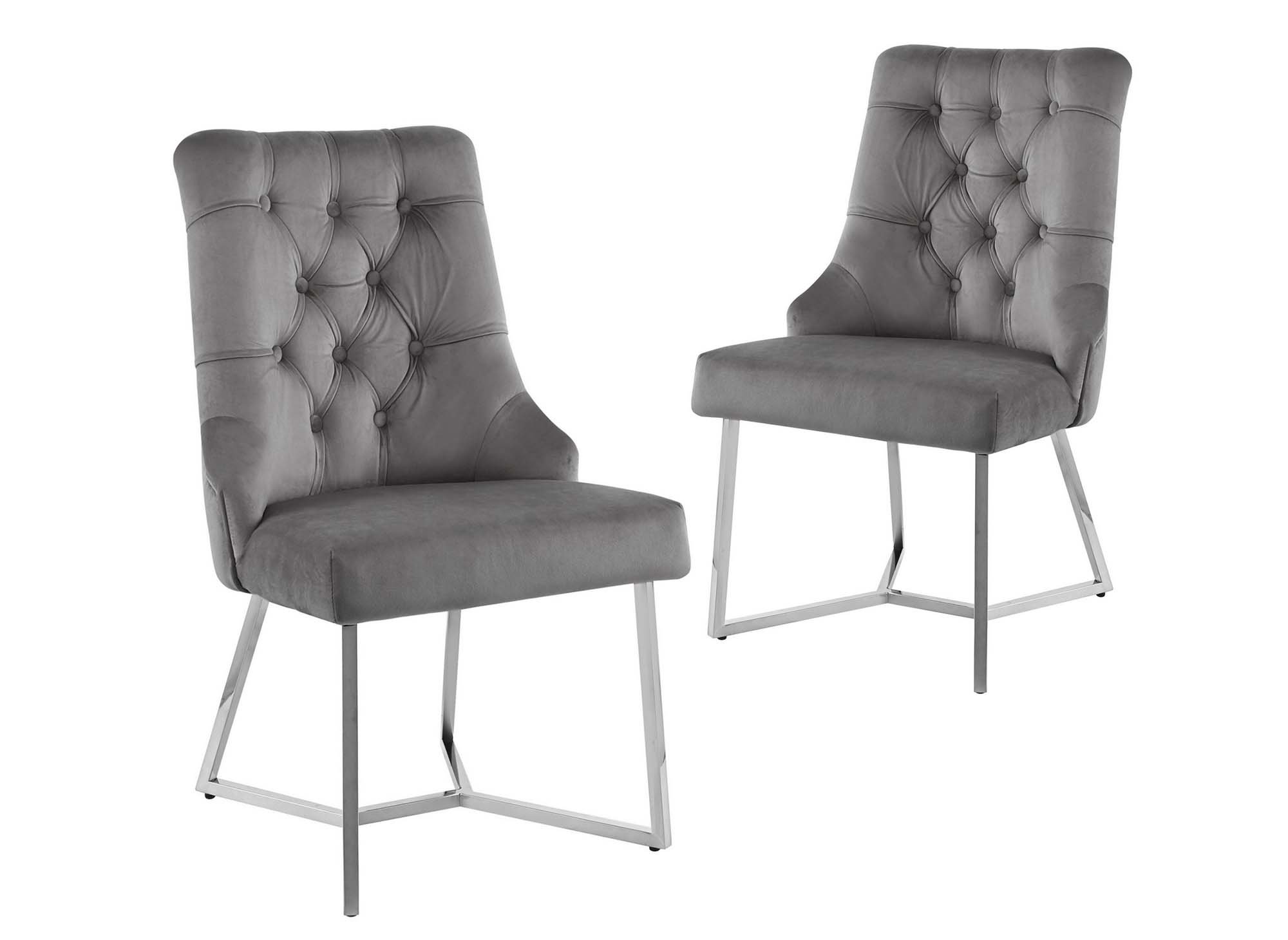 Lot de 2 chaises en velours gris pieds en métal argenté KIERA