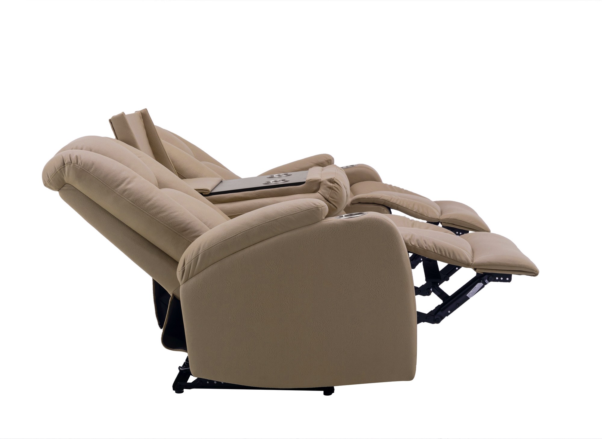 Canapé 3 places relax électrique en tissu microfibre beige EL CLARENCE