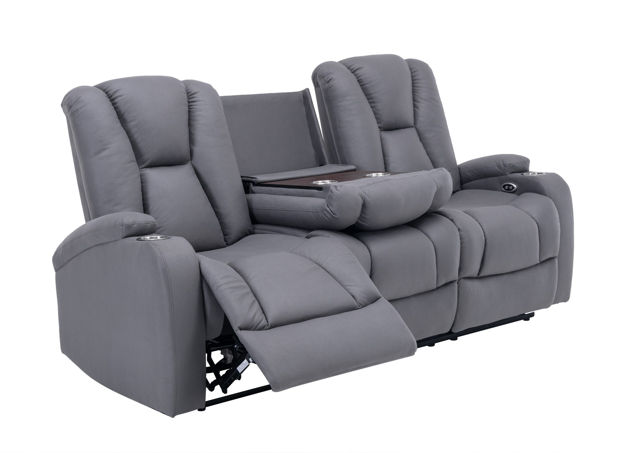 Canapé 3 places relax électrique en tissu microfibre gris EL CLARENCE