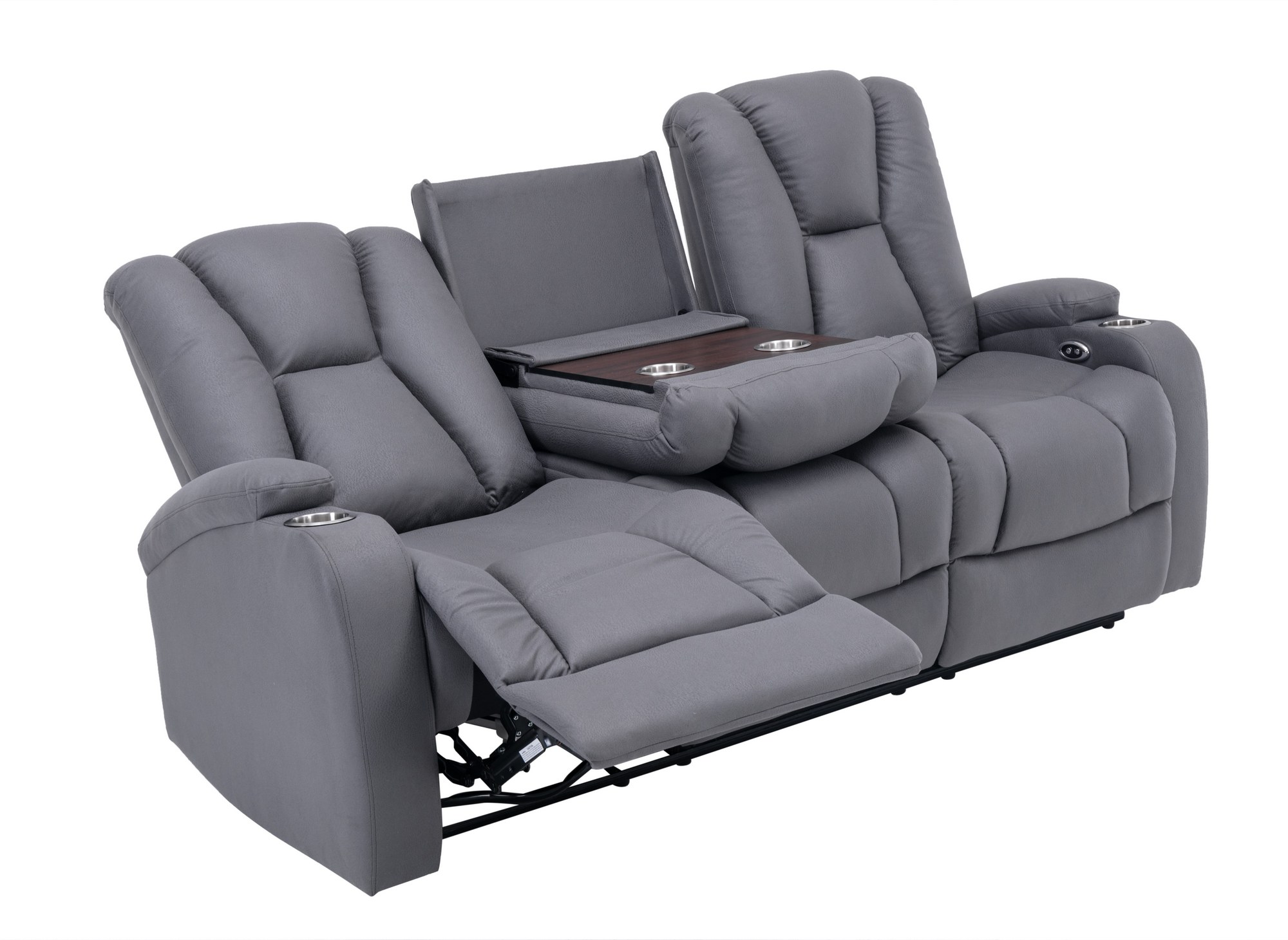 Canapé 3 places relax électrique en tissu microfibre gris EL CLARENCE