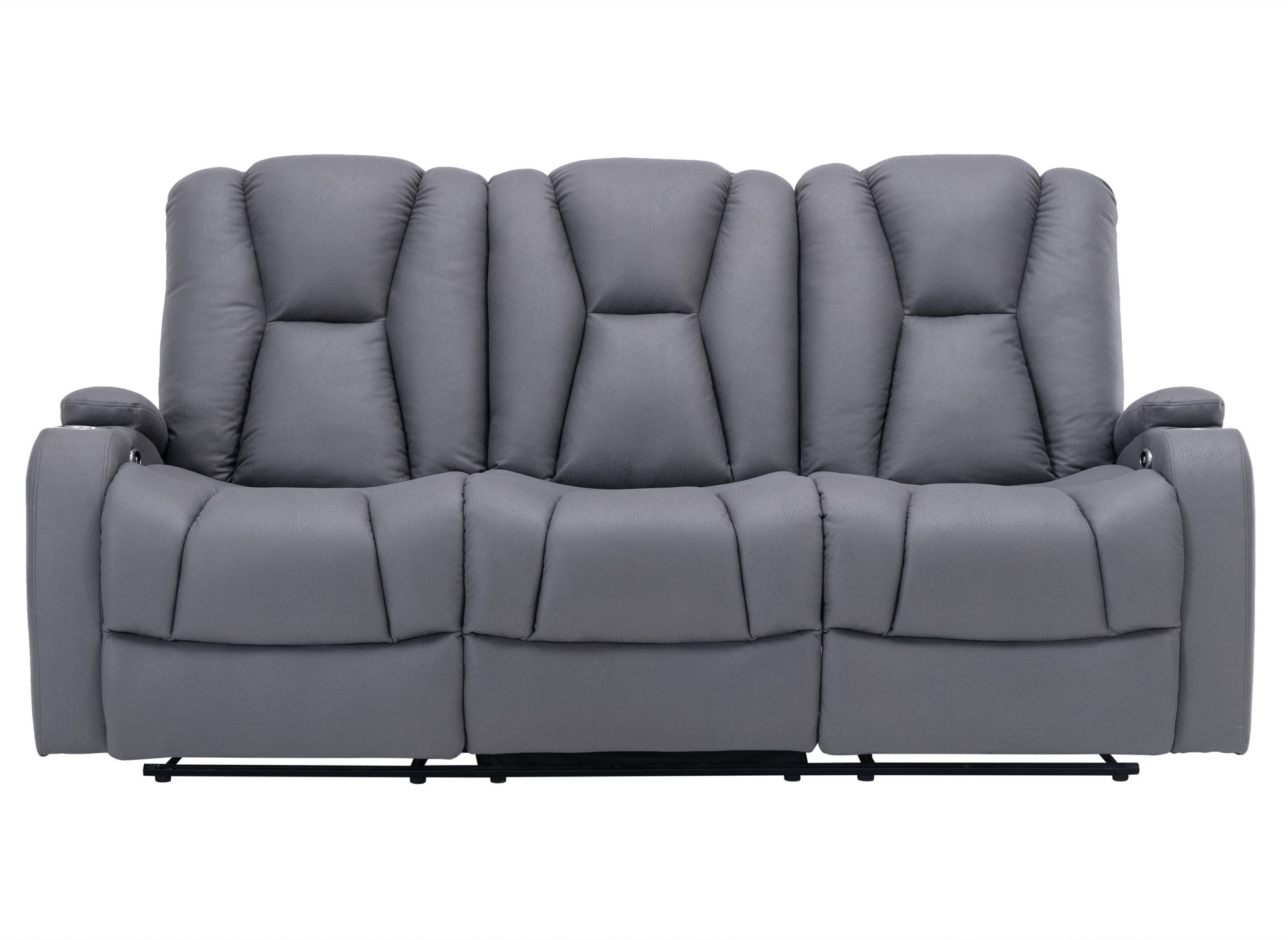 Canapé 3 places relax électrique en tissu microfibre gris EL CLARENCE
