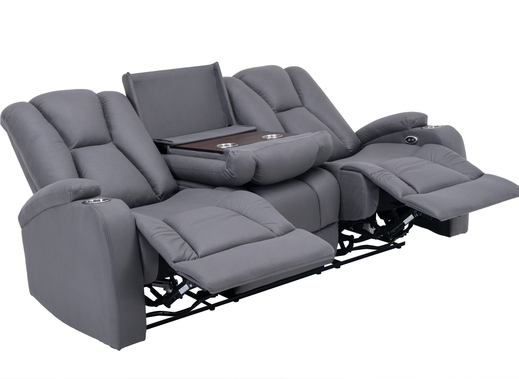 Canapé 3 places relax électrique en tissu microfibre gris EL CLARENCE