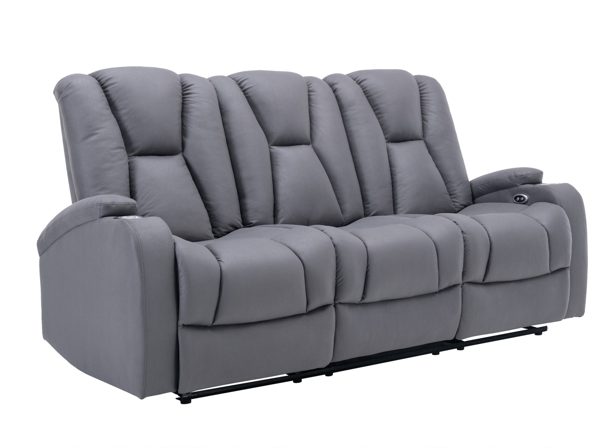 Canapé 3 places relax électrique en tissu microfibre gris EL CLARENCE
