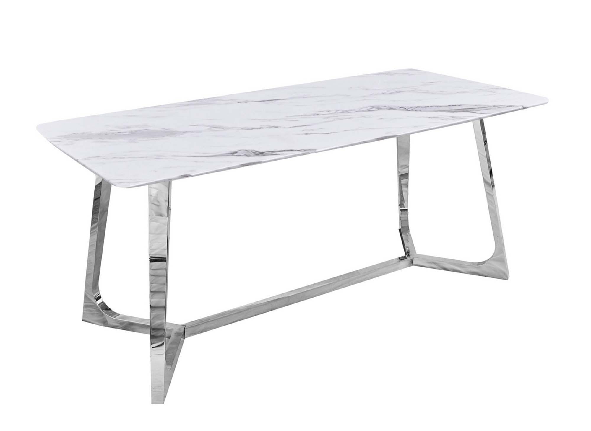 Table à manger design effet marbre blanc et argenté JOHANNA
