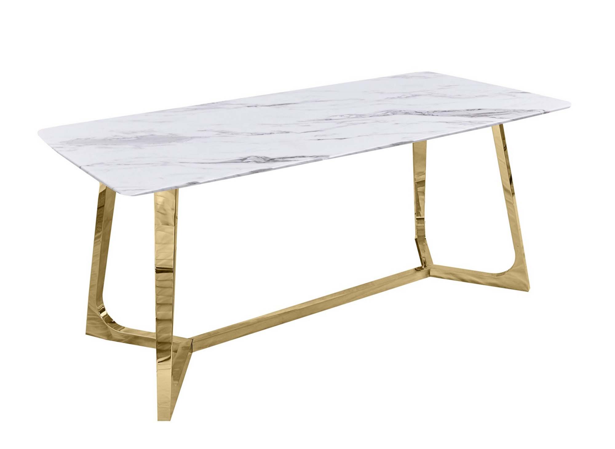 Table à manger design effet marbre blanc et doré JOHANNA