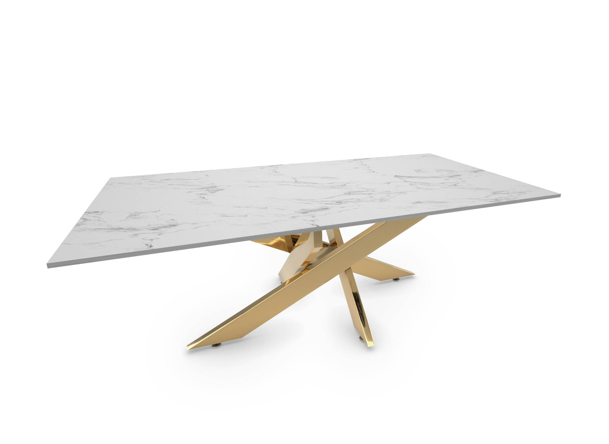 Table basse rectangulaire design verre marbré et pieds dorés MELISSA