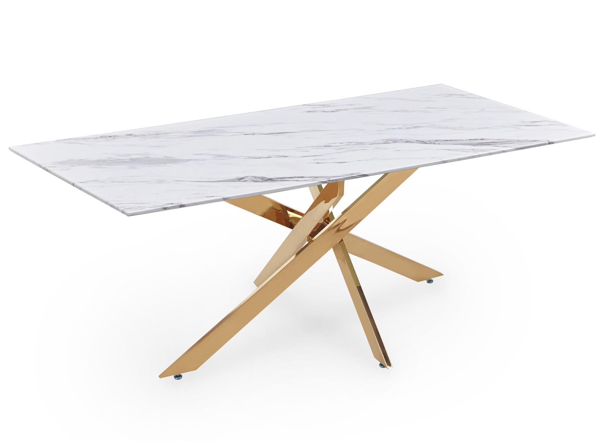 Table à manger rectangulaire design verre marbré et pieds dorés 6 personnes MELISSA