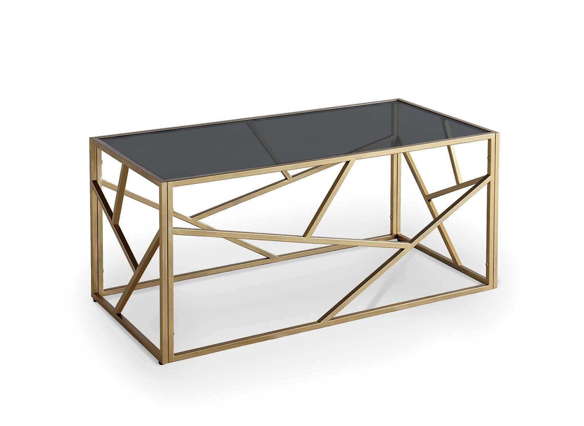 Table basse design en verre noir et métal doré rectangulaire SOLAL
