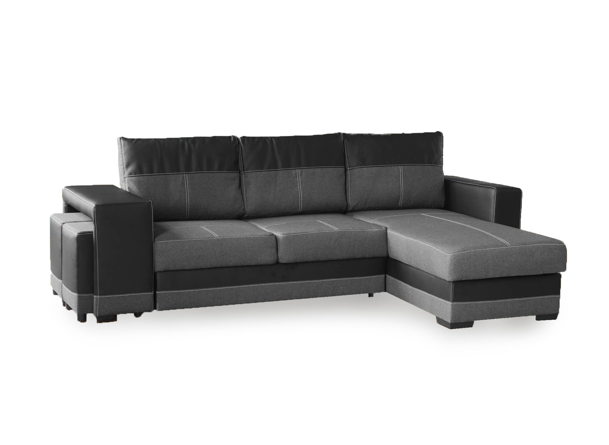 Canapé d'angle réversible convertible avec coffre et 2 poufs noir et anthracite LISBONNE