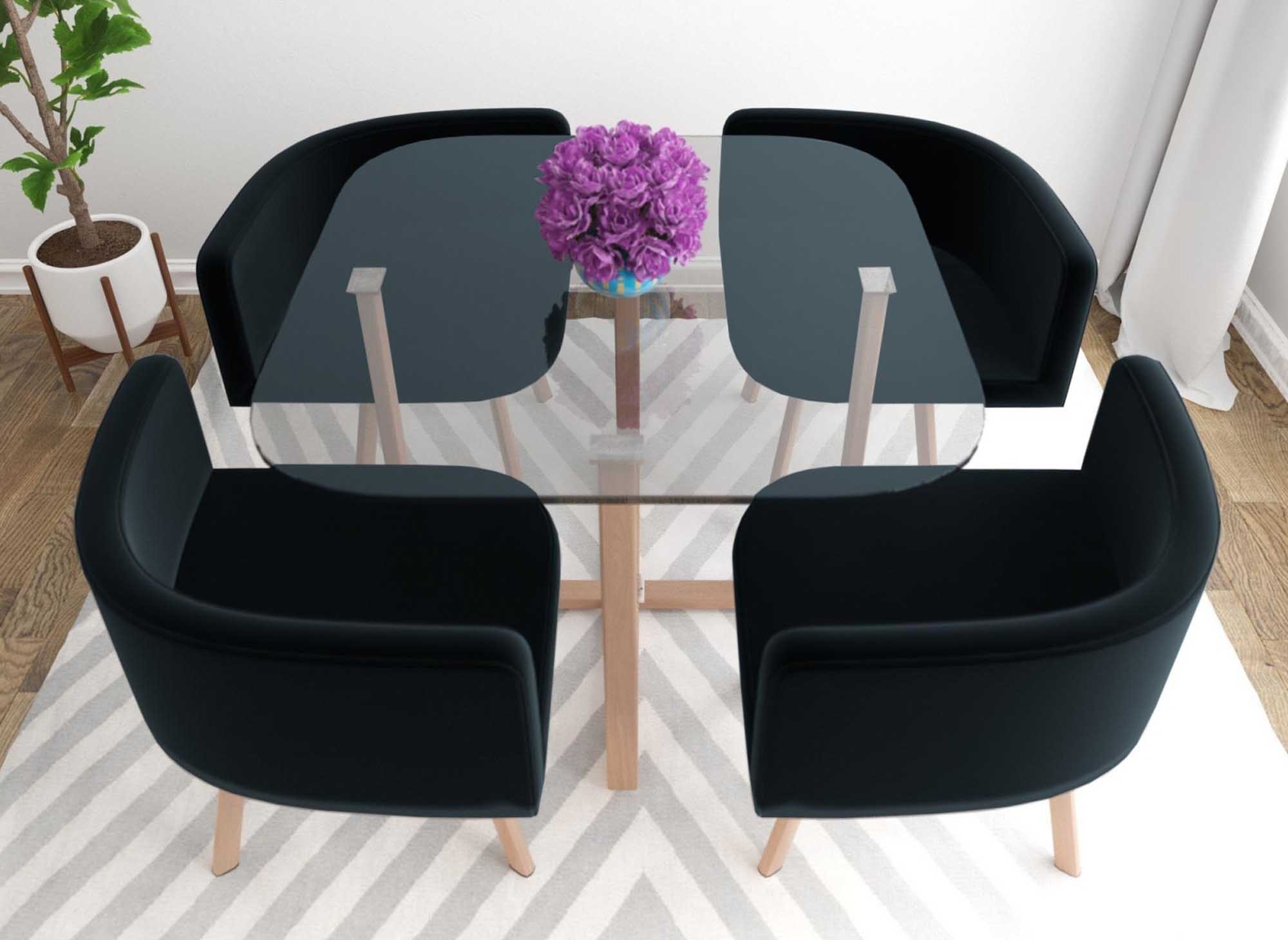 Ensemble table + 4 chaises encastrable noir FLEN