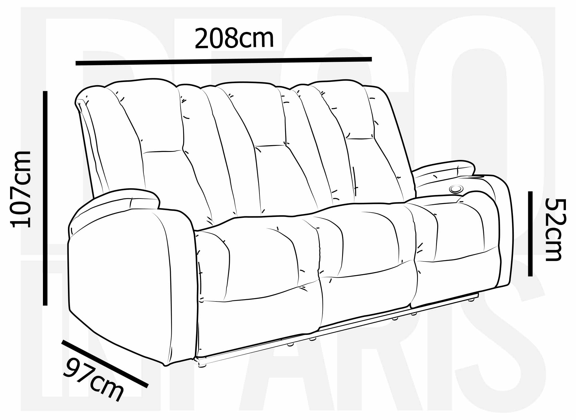 Canapé 3 places relax électrique en tissu microfibre beige EL CLARENCE