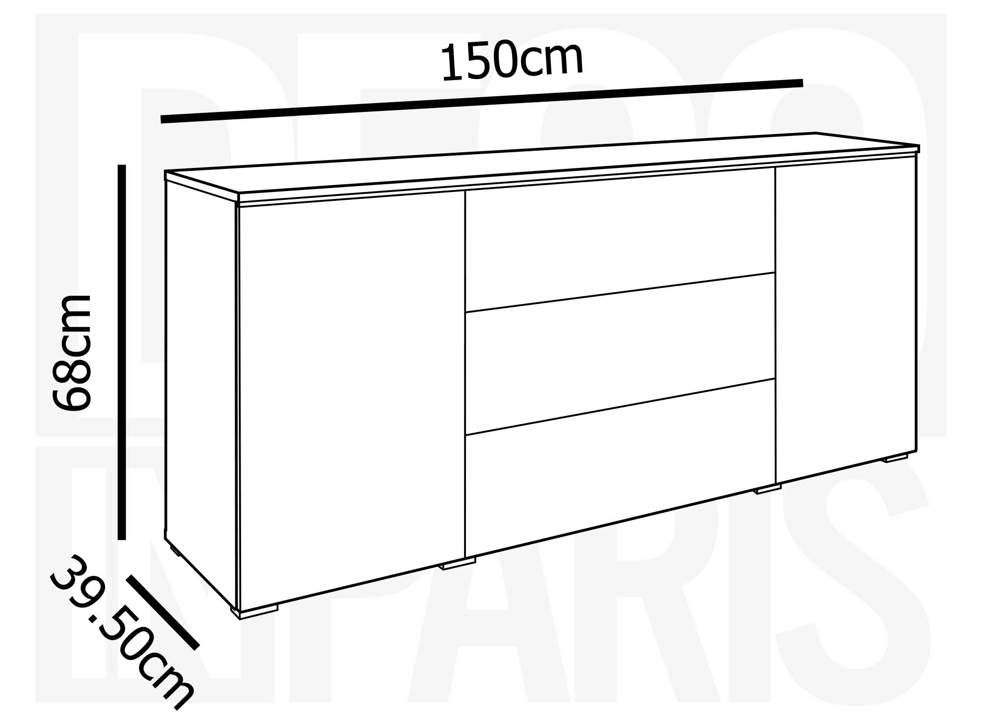 Buffet commode 2 portes 3 tiroirs blanc avec LED - ALEXIA