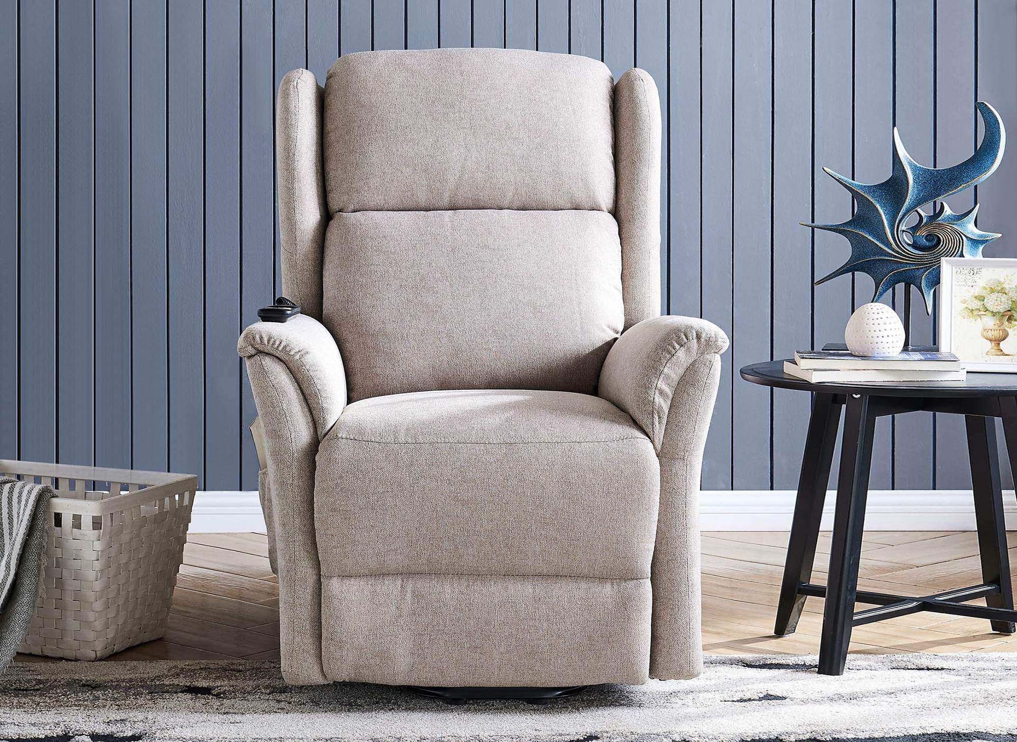 Fauteuil releveur relax en tissu beige à commande électrique PETER
