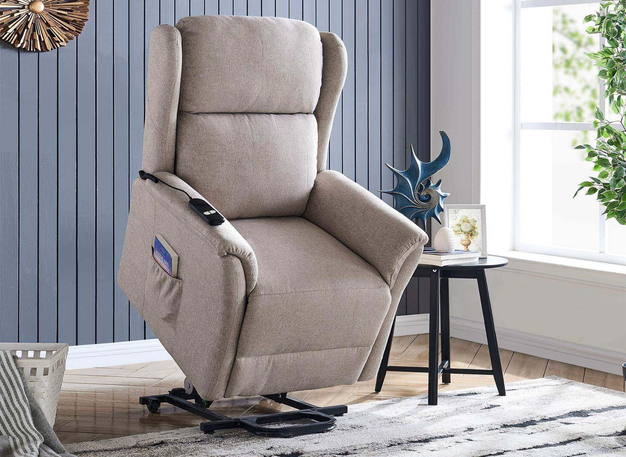 Fauteuil releveur relax en tissu beige à commande électrique PETER