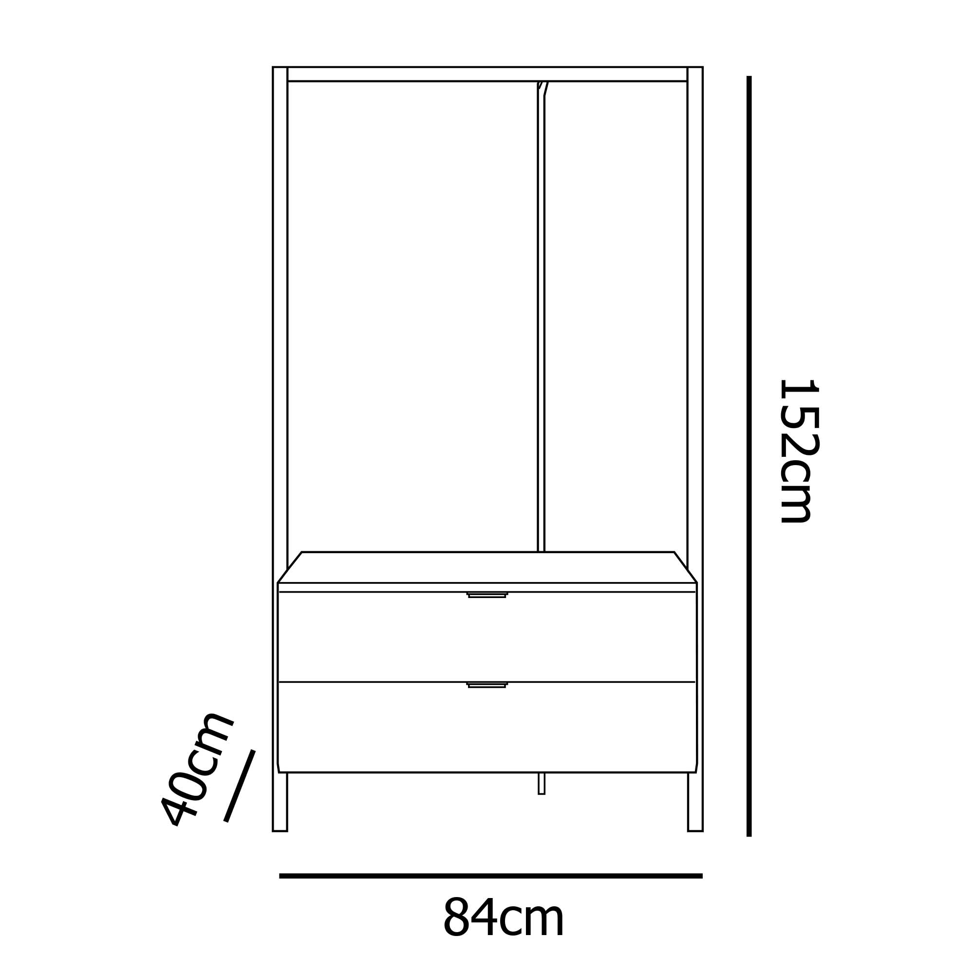 Meuble d’entrée portant et 2 tiroirs en bois et métal GLENN