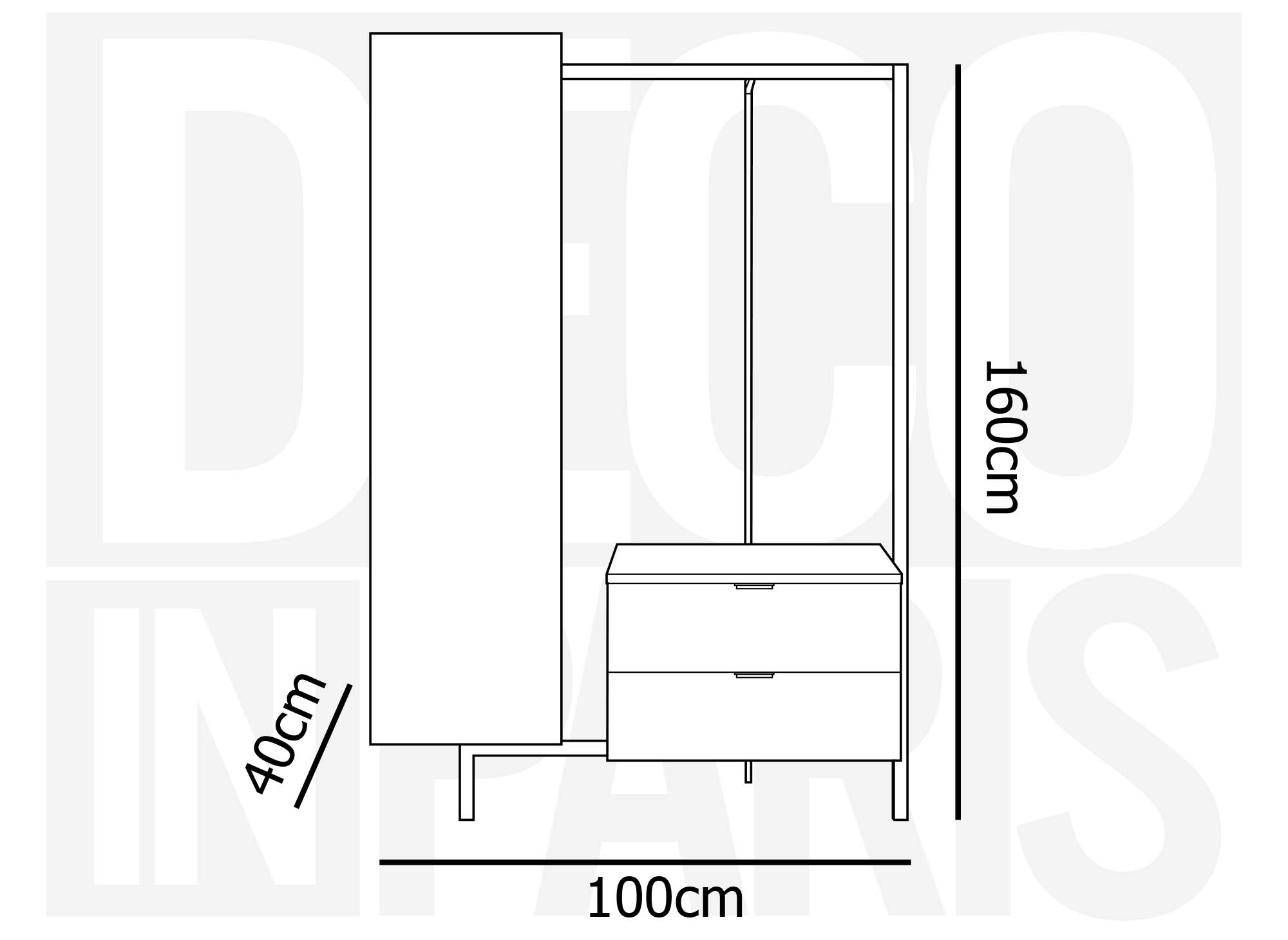 Meuble d’entrée avec armoire miroir et 2 tiroirs en bois et métal GLENN